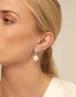 Sterling silver-plated drop earrings with pearl