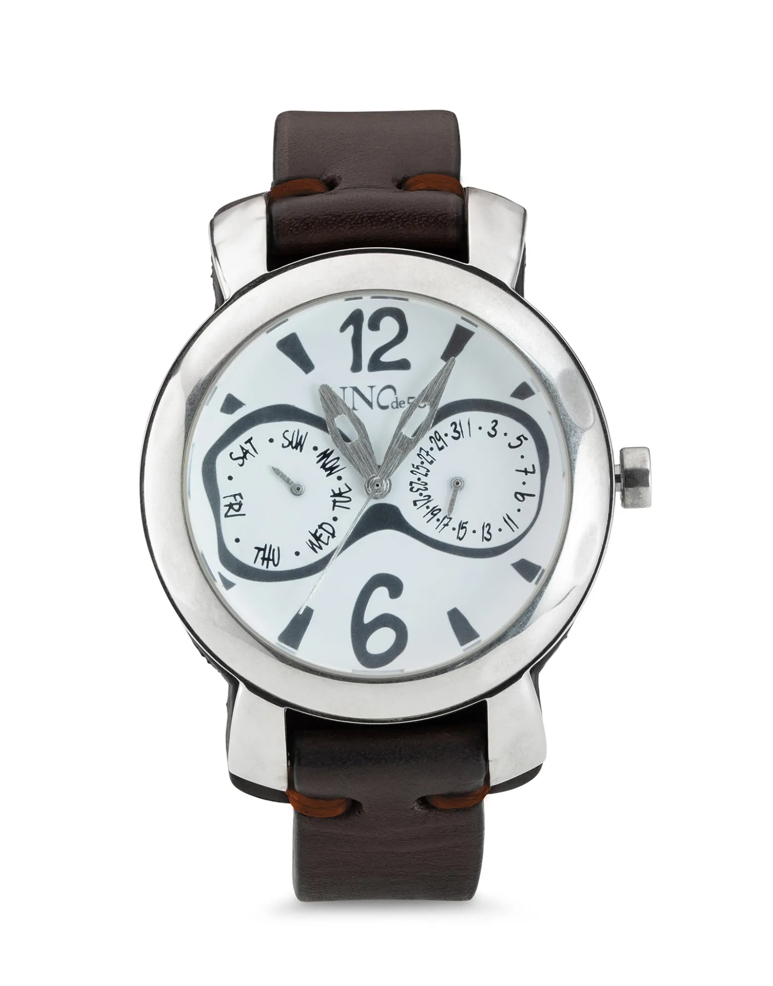 Sterling silver-plated leather and metal watch for men