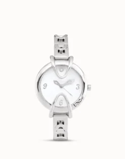 Sterling silver-plated watch with metal strap and round white dial