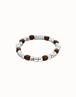 Stretch bracelet with silver and wooden beads