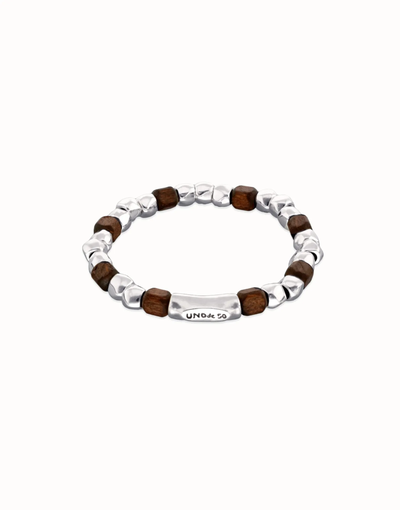 Stretch bracelet with silver and wooden beads