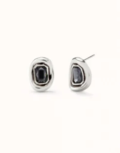 Stud earrings with grey faceted crystal