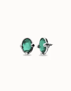 Studs with oval green faceted crystal
