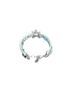 Turquoise silk thread and metal bracelet with starfish